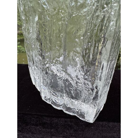 Hoya Crystal Frost Fire Ice Glass Vase Textured Clear Japan Vintage MCM Modern - Picture 12 of 12